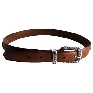 Territory Ahead Brown Braided Rainbow Leather Belt Sz 32 Silver Buckle